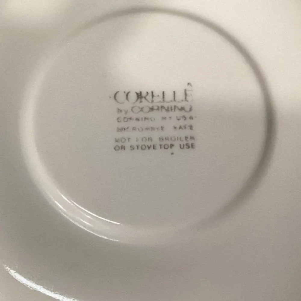 Corelle Corning Needlepoint Coffee Saucers, Set of 4, Vtg Blue Stripe Dinnerware